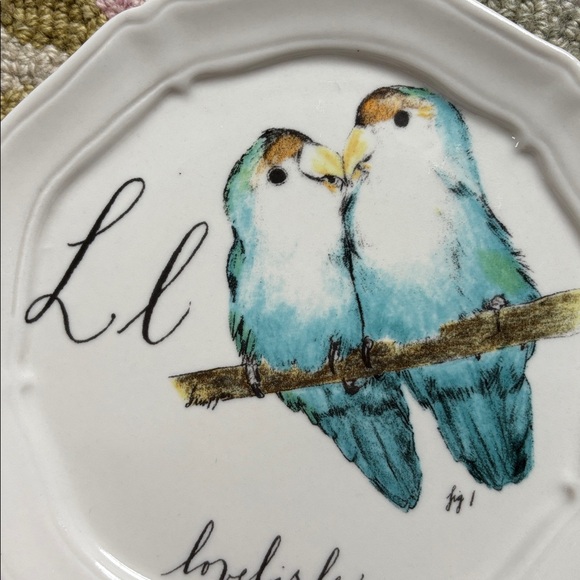 🐦 Anthropologie Linea Carta Diva Pyari Lovebirds Canapé Plate L 2 Blue Lovebirds - Picture 2 of 14